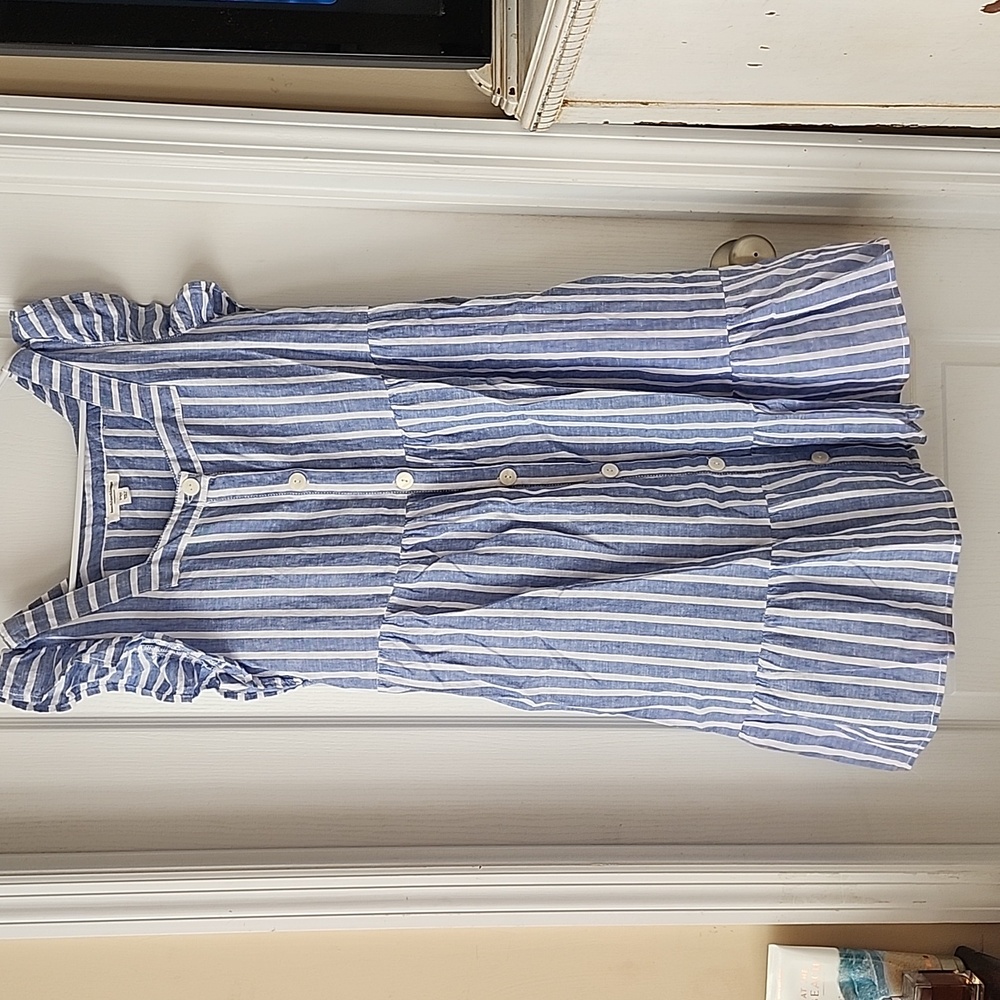 Beachlunchlounge Blue and White Striped Loose Boho Preppy Casual Dress
